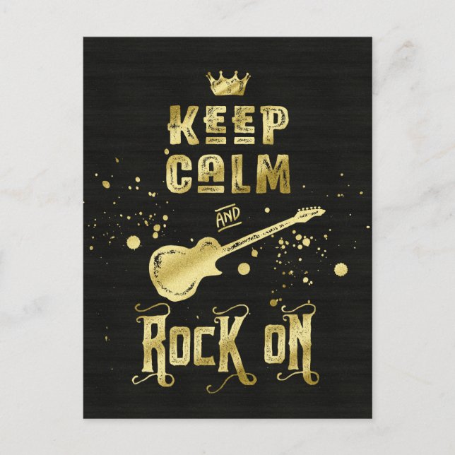 Behalt Calm and Rock on Electric Gitarre Typografy Postkarte (Vorderseite)
