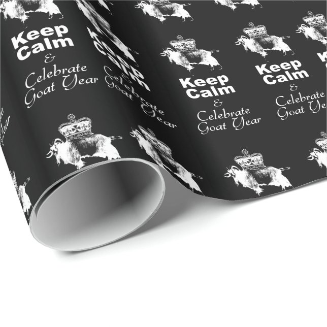 Behalt Calm Celebrate Goat Year Black Wrapping Pap Geschenkpapier (Rolleneckpunkt)