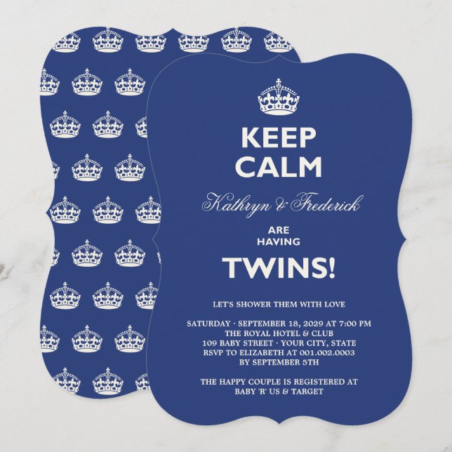 Behalt Calm Funny Twins Couples Kinderdusche einla Einladung (Vorne/Hinten)