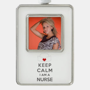 Behalt Calm Ich bin Krankenschwester Rahmen-Ornament Silber