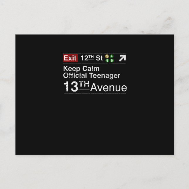 Behalt Calm I'm Offiziell Teenager, NYC Postkarte (Vorderseite)