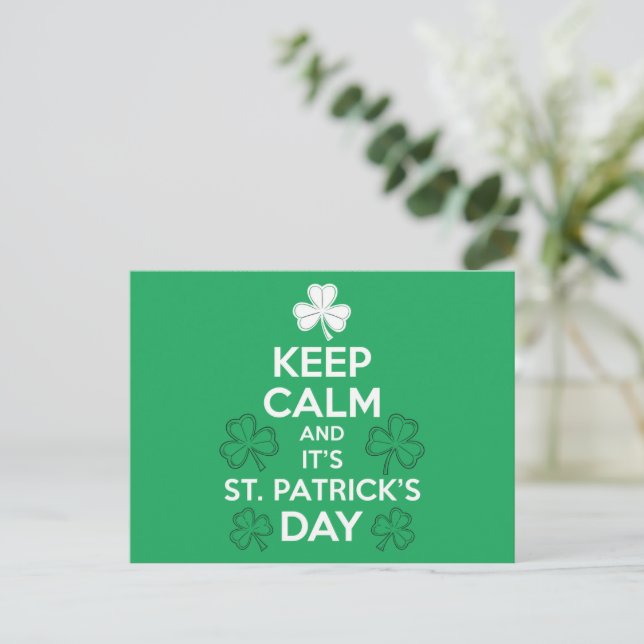 Behalt Calm It's St Patricks Day Irish Postkarte (Stehend Vorderseite)