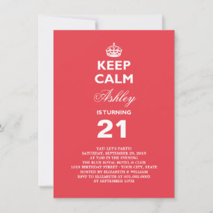 Behalt Calm Red Funny Milestone 21. Geburtstag Par Einladung