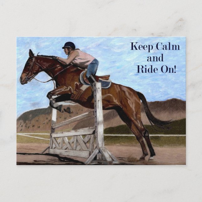 Behalt Calm & Ride On! Reitpferd Postkarte (Vorderseite)