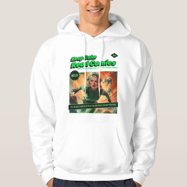 Behalt Calm Space Girl Retro Comic Book Hoodie (Vorderseite)
