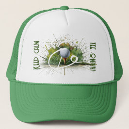 'Behalt Calm & T-Shirt On' Splash Art Golf Ball un Truckerkappe