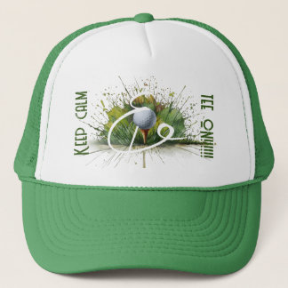 'Behalt Calm & T-Shirt On' Splash Art Golf Ball un Truckerkappe