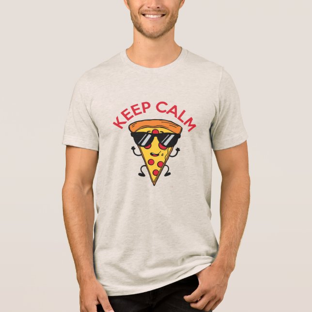 Behalt Calm und essen Pizza Tri-Blend Shirt (Vorderseite)