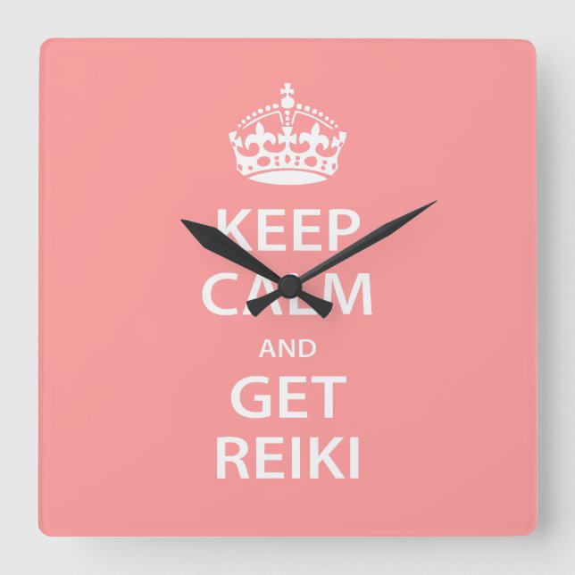 Behalt Calm und Get Reiki Quadratische Wanduhr (Vorderseite)