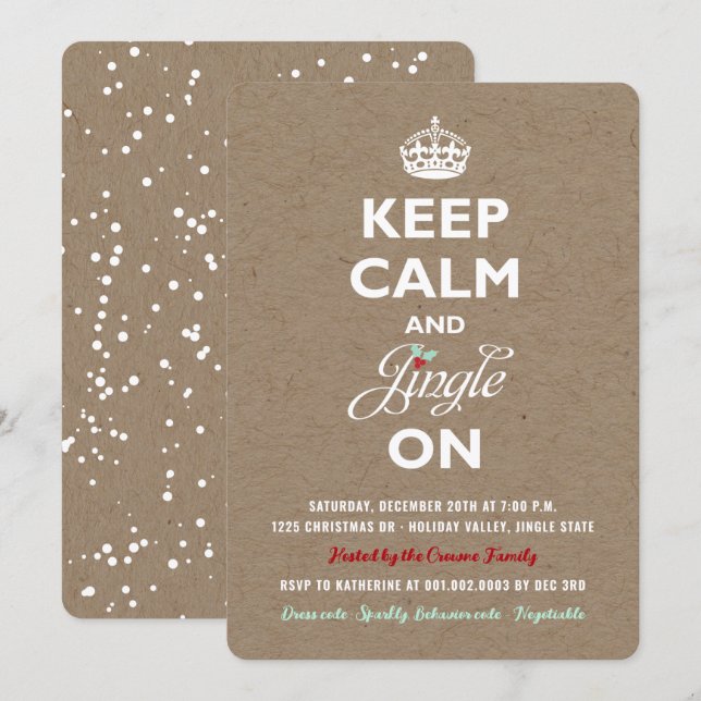 Behalt Calm und Jingle Rustic Holiday Party Einlad Einladung (Vorne/Hinten)