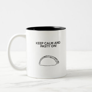 Behalt Calm und Pasty! Zweifarbige Tasse