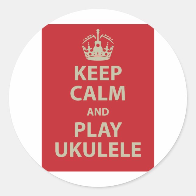 Behalt Calm und Play Ukulele Runder Aufkleber (Vorderseite)