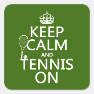 Behalt Calm und Tennis On (beliebige Hintergrundfa Quadratischer Aufkleber