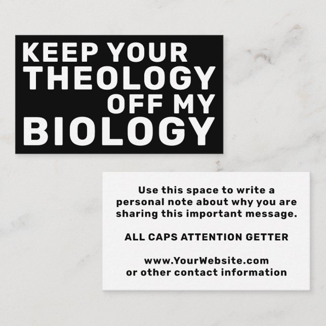 Behalt deine Theologie von meiner Biologie Pro Cho Visitenkarte (Vorne/Hinten)