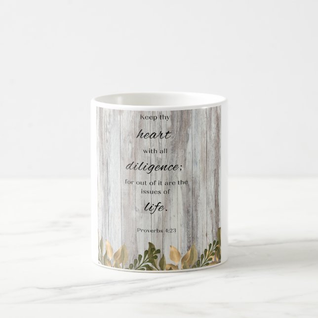 Behalt Deinem Heart Wood Blume Bible Verse Kaffee  Kaffeetasse (Mittel)