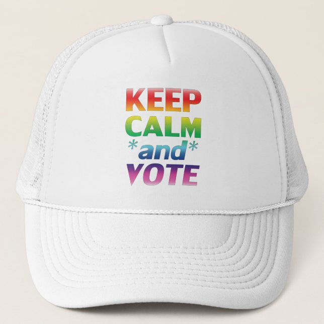 behalt der Ruhe und Abstimmung Regenbogentypografi Truckerkappe (Vorderseite)