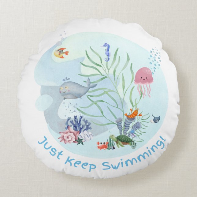 Behalt einfach nur Schwimmen - Doppelseitig Rundes Kissen (Vorderseite)