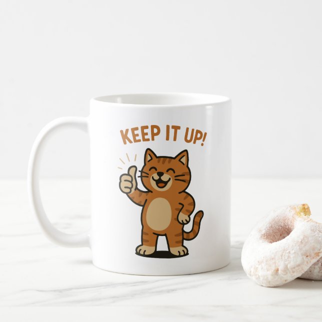 Behalt es auf! Motivierend Ermutigung Retro-Katze Kaffeetasse (Mit Donut)