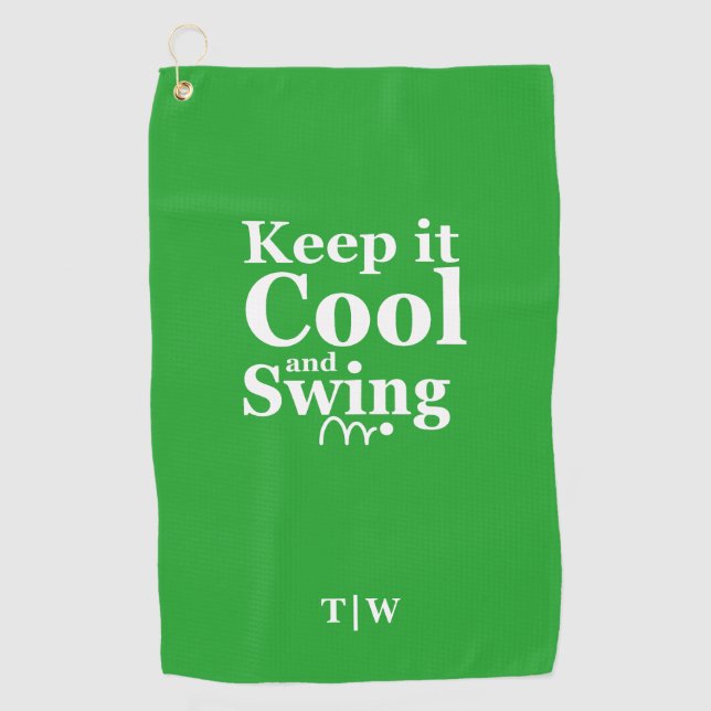 Behalt es Cool und Swing Golf Thema Golfhandtuch (Vorderseite)