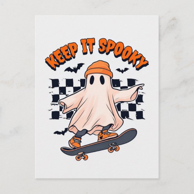 Behalt es Spooky Skateboarding Ghost Postkarte (Vorderseite)