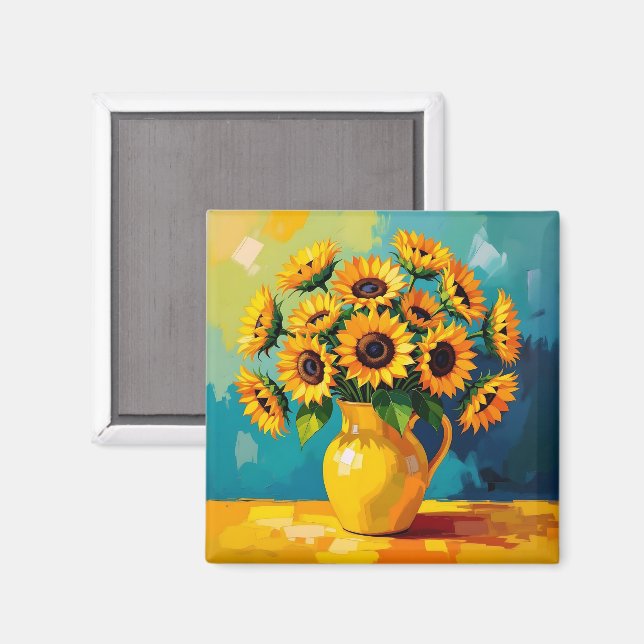 Behalt in Touch | Gelbe Sonnenblumen Magnet (Vorderseite/Rückseite)