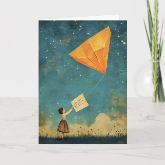 Behalt in Touch Girl Kite Feiertagskarte (Vorderseite)