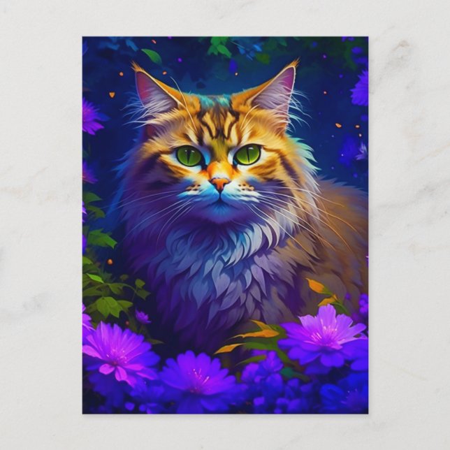 Behalt in Touch | Niedliche Kitty Cat in Blume Postkarte (Vorderseite)