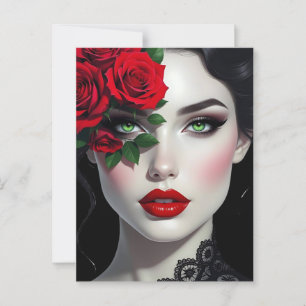 Behalt in Touch   Schöne Frau mit Rote Rose Postkarte