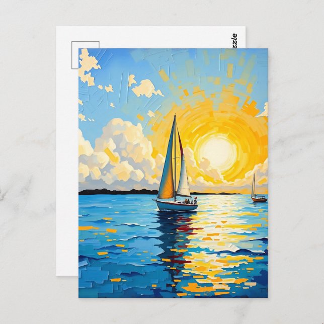 Behalt in Touch | Segelboot bei Sunset Postkarte (Vorne/Hinten)