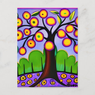 Behalt in Touch Whimsical Folk Art Tree Postkarte