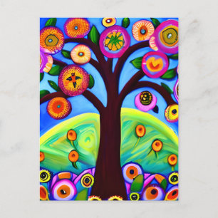 Behalt in Touch Whimsical Tree Folk Art Postkarte