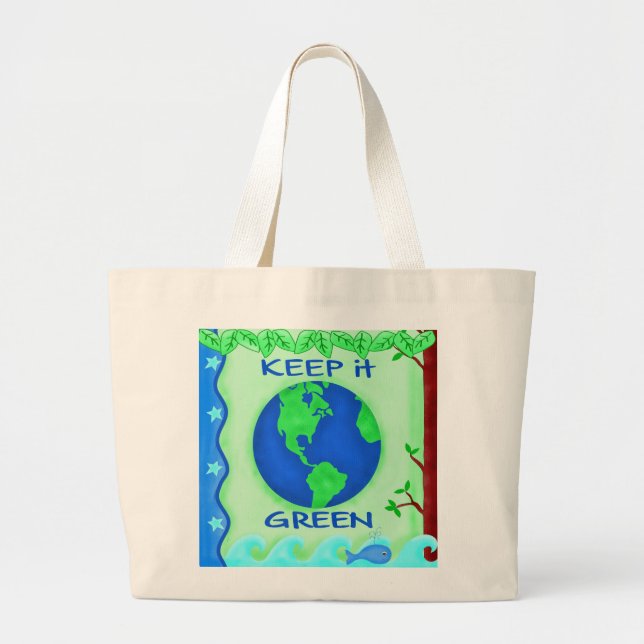 Behalt It Green Rett Earth Environment Art Jumbo Stoffbeutel (Vorne)