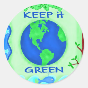 Behalt It Green Rett Earth Environment Art Runder Aufkleber