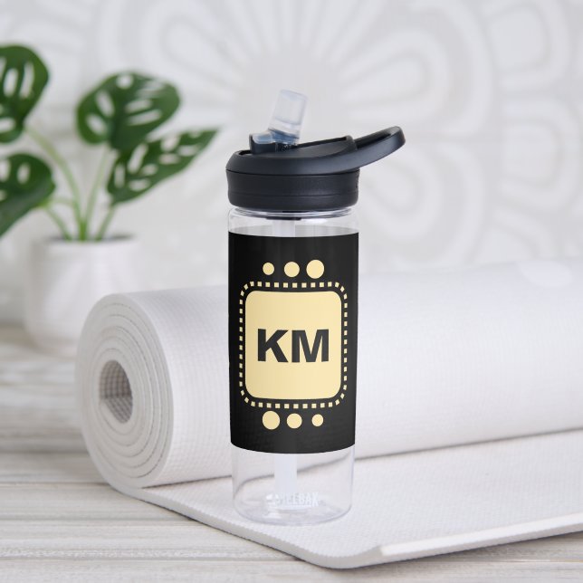 Behalt lächelnd hinzufügen Initialen schwarz gelb  Trinkflasche (Yoga)