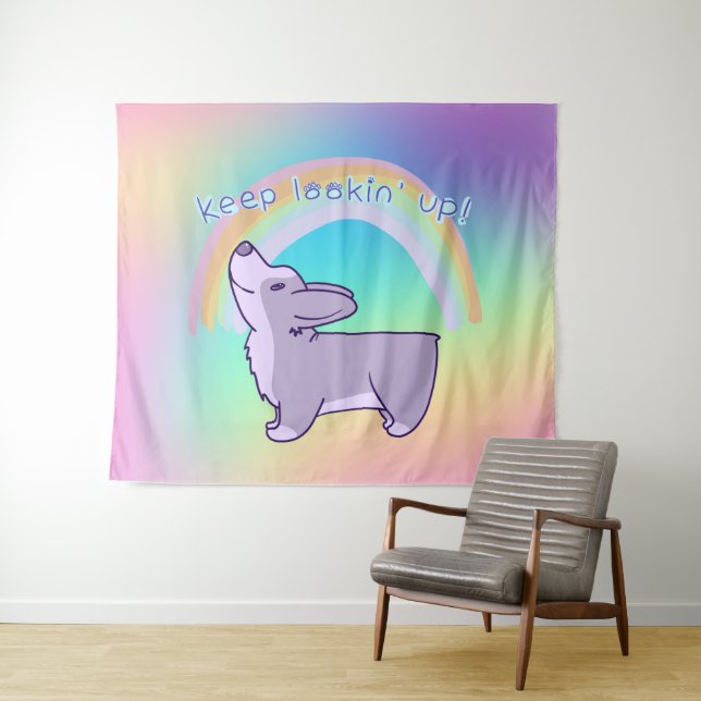 "Behalt nach oben!" Corgi Rainbow Wandteppich (Beispiel (Horizontal))