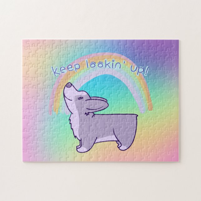 "Behalt nach oben!" Positives Rainbow Corgi Puzzle (Horizontal)