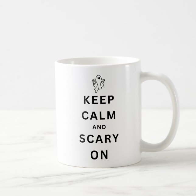 Behalt Ruhe und Beängstigend auf Peace Ghost Hallo Kaffeetasse (Rechts)