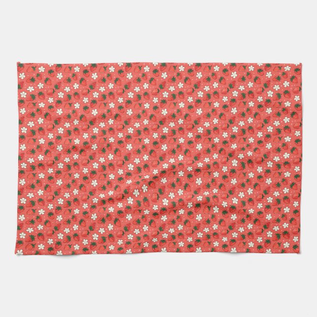 Behalt Ruhe und esse Erdbeeren Geschirrtuch (Horizontal)