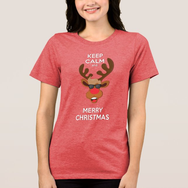 Behalt Ruhe und fröhliche Weihnachtsbaume | Urlaub Tri-Blend Shirt (Vorderseite)
