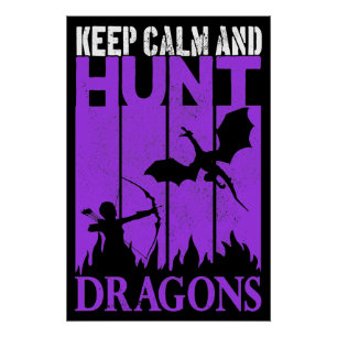 Behalt Ruhe und Jagd Drachen Archer Geeky Retro Poster