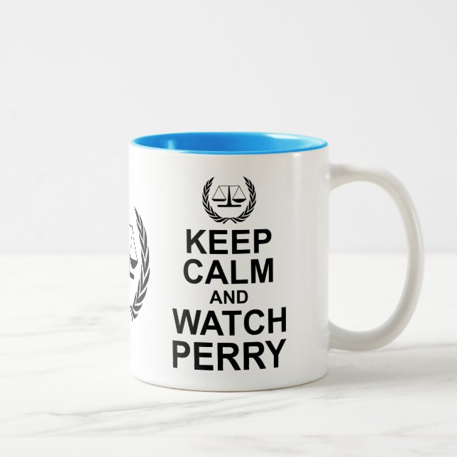 Behalt Ruhe und Perry  Rechtlicher Spaß Zweifarbige Tasse (Rechts)