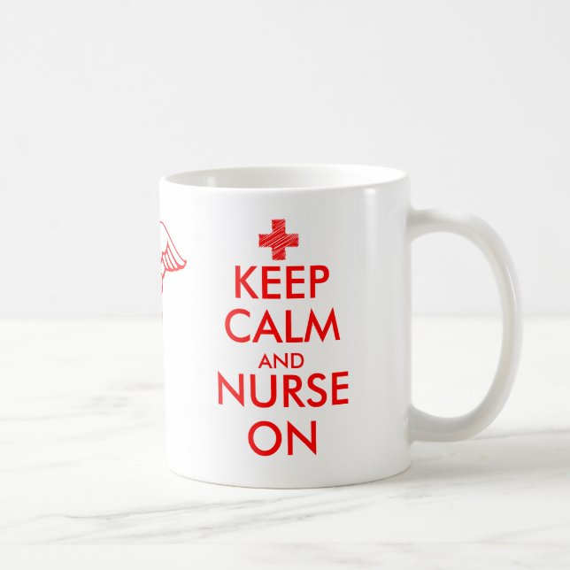 Behalt Ruhe und Pflege auf der Tasse mit Caduceus- (Rechts)