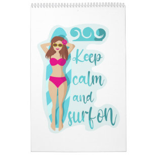 Behalt Ruhe und surfe auf der brünetten Girl Card Kalender