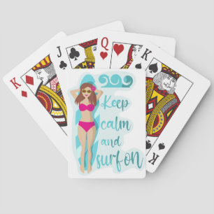 Behalt Ruhe und surfe auf der brünetten Girl Card Spielkarten