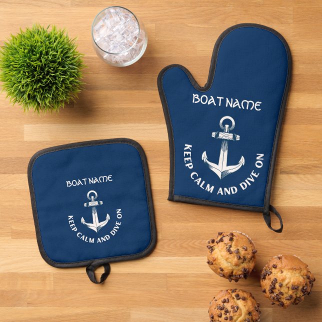 Behalt Ruhe und tauche auf, Anchor Navy Blue Summe Ofenhandschuh & Topflappen-Set (Oben Unten)