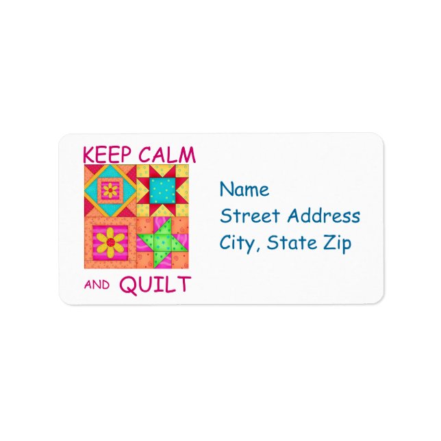 Behalt ruhiger und farbenfroher Patchwork-Blöcke Adressaufkleber (Vorne)