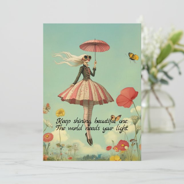 Behalt Shining Whimsical Girl Grußkarte Karte (Stehend Vorderseite)