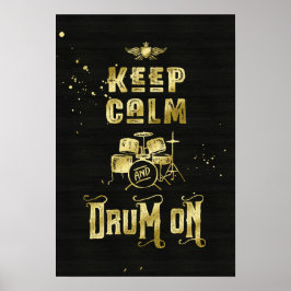 Behalt von Trommel und Trommel auf Gold Grunge Typ Poster