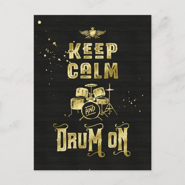 Behalt von Trommel und Trommel auf Gold Grunge Typ Postkarte (Vorderseite)