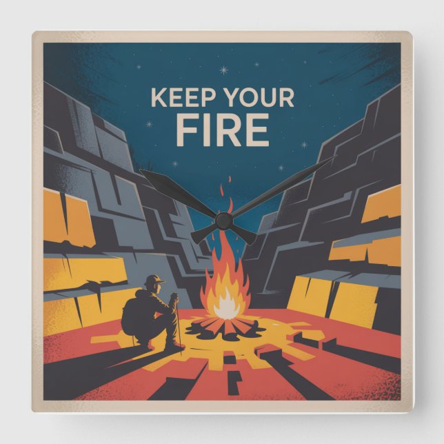 Behalte Dein Feuer Quadratische Wanduhr (Vorderseite)